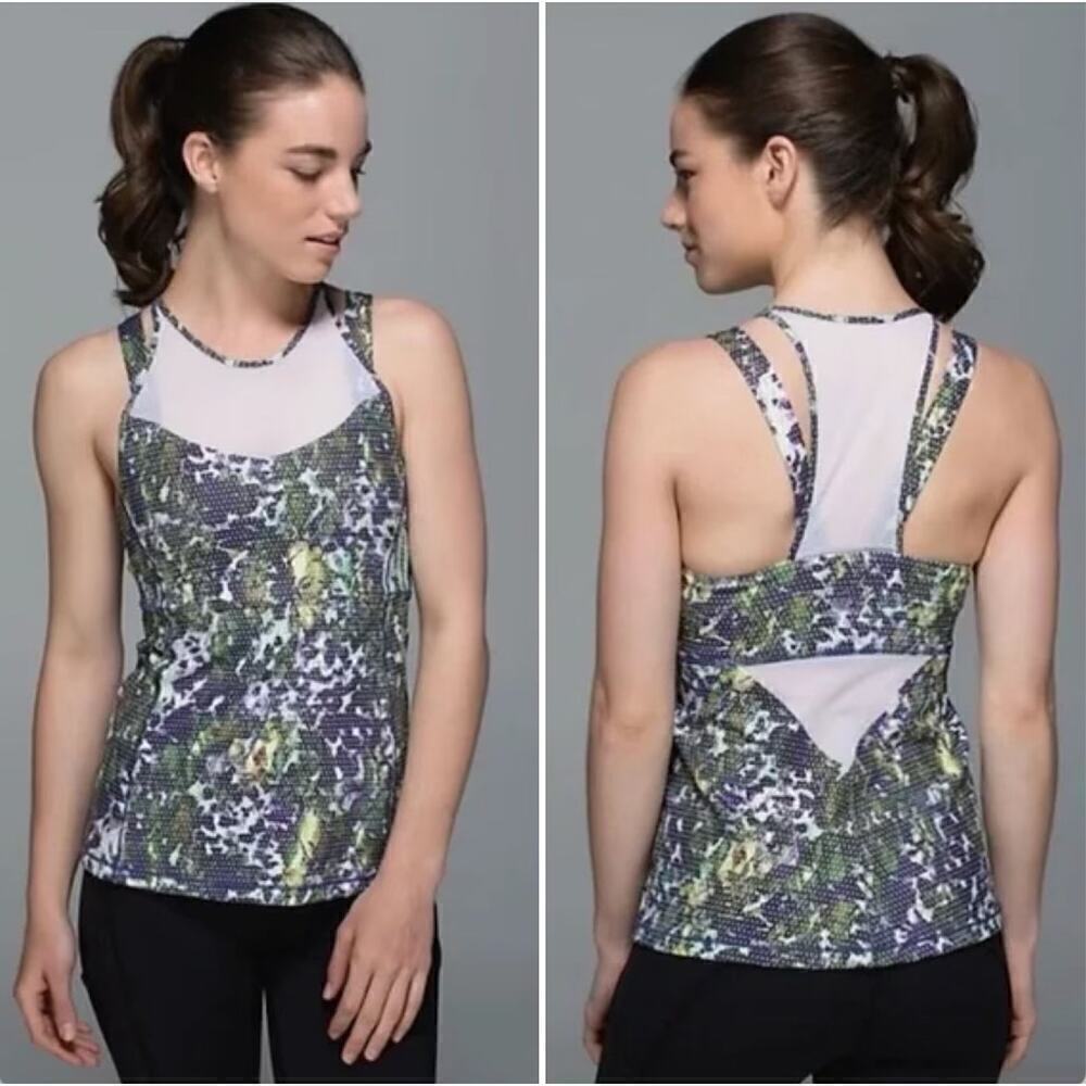 Lululemon Running in The City Mesh Tank Top Pistachio Leaf Green‎ Purple, Size 4